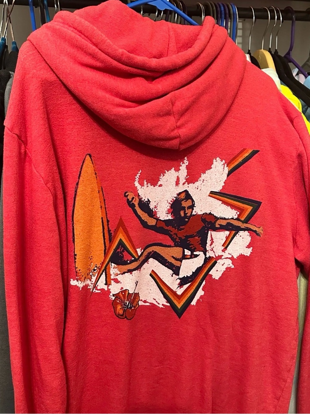 Aviator Nation Red Hooded Sweatshirt with Surf Graphic RARE